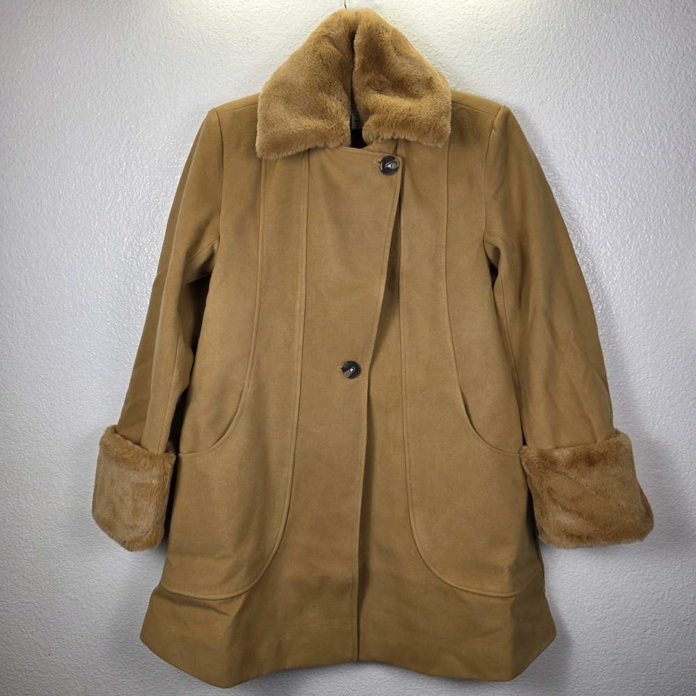 Wynne Collection Removable Faux Fur Collar & Cuff Coat Deep Camel Size XXS